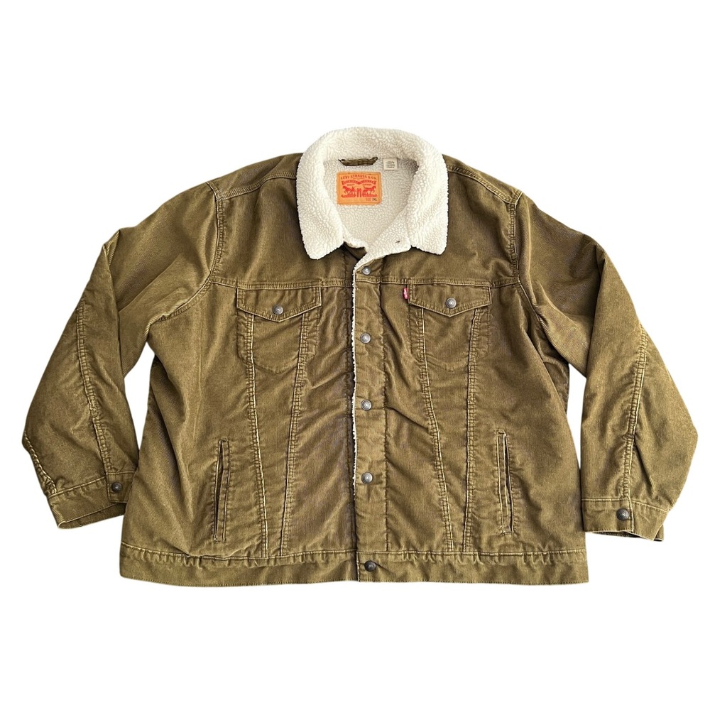 Levi Men's 3XL Corduroy Sherpa Lined Olive Green Trucker Jacket 16365-0210